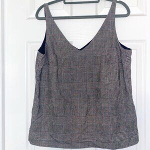 Banana Republic Gray Plaid V-Neck Blouse Shirt